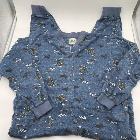 Vtg Flannel Northern Reflections One Piece Pajamas Adult Large Open Backside - Picture 5 of 14